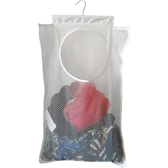 NOGIS Hanging Mesh Laundry Hamper (30in*20in*2in) Large Dirty Clothes Bag, Can Be Use Behind The Door & Closet & Caravan& Bathroom (White)