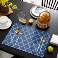 thumbnail image 3 of Dark Blue Morocco Placemats Set of 6, Ethnic Abstract Geometric Quatrefoil Grid Placemats for Dining Table, Place Mats for Kitchen Tabletop, Waterproof Wipeable Dining Table Mats Set, 3 of 9