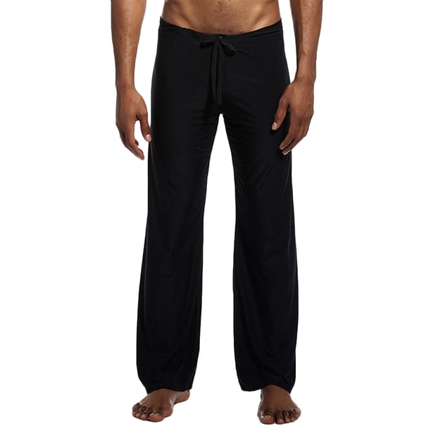 Pantalones de yoga largos para hombre, pantalones de pijama casuales de color liso, pantalones deportivos de cintura media con cordón, pantalones de poliéster para hombre