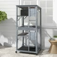 thumbnail image 2 of Gymax Wooden Cat House 72'' Indoor Outdoor Kitten Enclosure Kennel Condo on Wheels Grey, 2 of 10