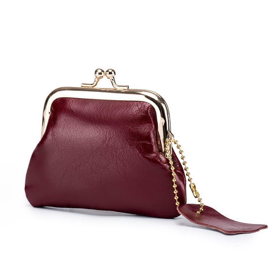 Women's Small Coin Purse, Wine Red | Brass Kiss Lock, Mini Portable, Waterproof, Multi-Purpose Storage