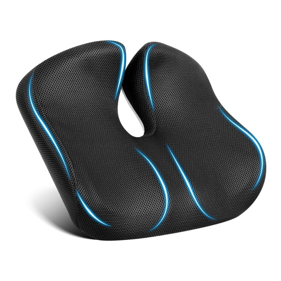KAIPARA Seat Cushion for Office Chair, Memory Foam Car Cushion for Sciatica, Tailbone Pain Relief, Posture Support, Seat Pad Pillow for Wheelchair, 17.72" L × 14.96" W, Black