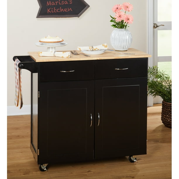 TMS Large Kitchen Cart with Wood Top, Black