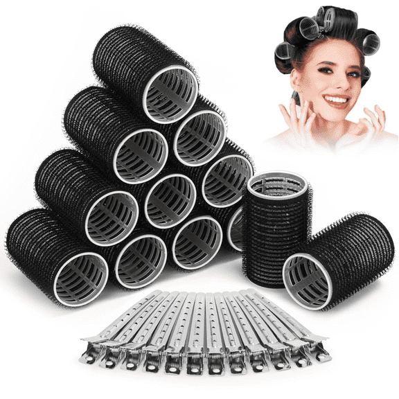 Self Grip Hair Rollers Curlers 24pcs Set with 12pcs Hair Rollers and 12pcs Hair Clips for Long Medium Short Thick Fine Thin Hair Volume