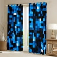 thumbnail image 2 of Manfei Geometric Check Black Out Curtains,Patchwork Pixel Buffalo Curtains Pack of 2 (42x63 Each),Blue Black Bedroom Curtains For Girls Boys,Breathable Home Decor, 2 of 6