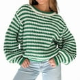 thumbnail image 3 of Women'S Vintage Striped Sweater Crew Neck Long Sleeve Cropped Color Block Casual Loose Knit Pullover Top Green L, 3 of 9
