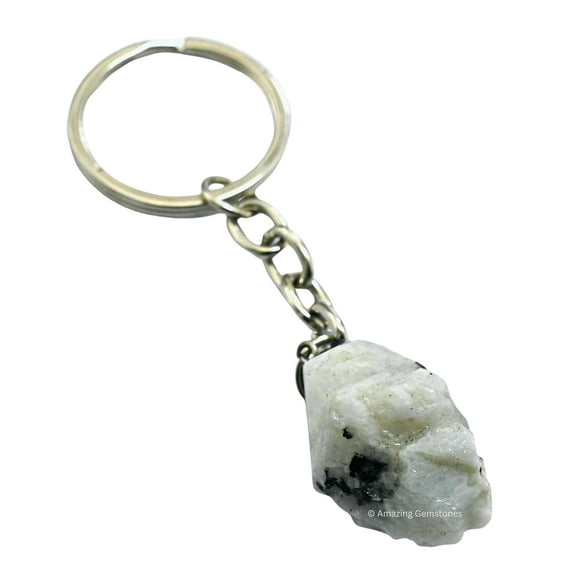 Rainbow Moonstone Crystal Car Key Holder, Raw Crystal Keychain