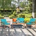 thumbnail image 3 of Costway 4PCS Wooden Patio Furniture Set Table Sofa Chair Cushioned Garden Turquoise, 3 of 10