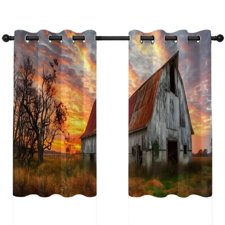 Rustic Barn Blackout Curtains 45 Inches Long Sunset Farmhouse Countryside Thermal Insulated Room Darkening Drapes with Grommets for Living Room 52 W x 45 L 2 Panels