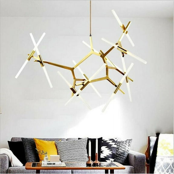 KPIBEST Mid Century Gold Sputnik Chandelier Large 20-Lights LED Chandelier Semi Flush Mount Ceiling Light Contemporary Round Dining Room Island Pendant Light Fixture