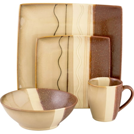 Sango 16 Piece (Sango Zanzibar Brown 16 Piece Set, Including 4 Dinner Plates, 4 Salad Plates, 4 Soup Bowls, and 4)