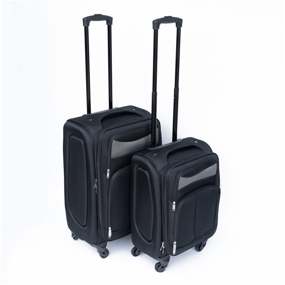 JERFIT 20" & 24" Black Oxford Softside Luggage Set with 360° Spinner Wheels & TSA Lock