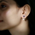 thumbnail image 4 of Rosec Jewels Freshwater Pearl Drop Earrings with Lab Grown Blue Sapphire and Moissanite, 10K Yellow Gold, 4 of 9