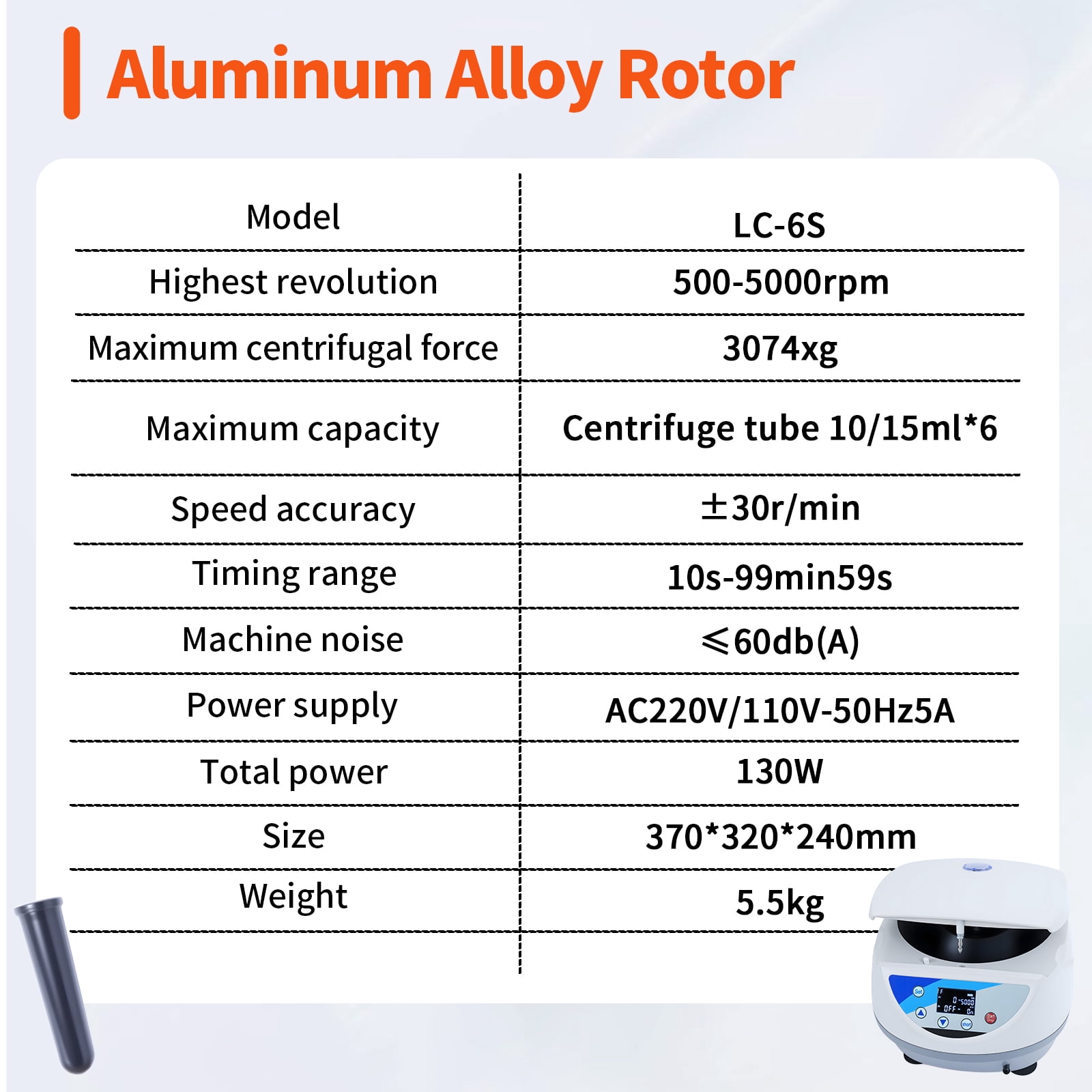 Lab PRP Benchtop Centrifuge, 500-5000 rpmRPM Max. 3074 × g RCF Digital Desktop Lab Centrifuge with LCD Display, for Chemical&Materials Solution Purification