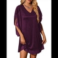 thumbnail image 1 of Vestido Brillante para Mujer, con Mangas Murciélago, para Cóctel y Club. Púrpura M, 1 of 9