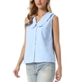 thumbnail image 4 of INSPIRE CHIC Cute Gingham Sleeveless Tops for Women's Peter Pan Collar Ruffled Trim Button Down Blouse XL Light Blue, 4 of 6