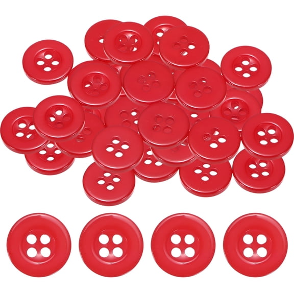 Uxcell Sewing Buttons [50pcs] - 0.5 Inch/ 12.5mm 20L Resin Round Flat 4-Hole Craft Replacement Buttons for Coats & Sewing Clothing & DIY - [Red]