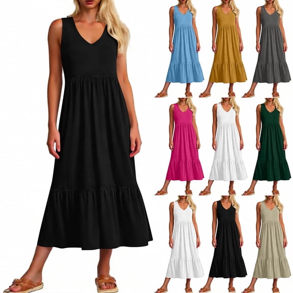 YODETEY Women's Beach Maxi Dress V-Neck Short Sleeve Smocked Waist Dress, High Waist Summer Boho Chic Long Dress ,Women's & Women's Plus Khaki,Size S-2XL