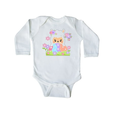 

Inktastic Cute Easter Llama with Spring Flowers and Egg Gift Baby Boy or Baby Girl Long Sleeve Bodysuit