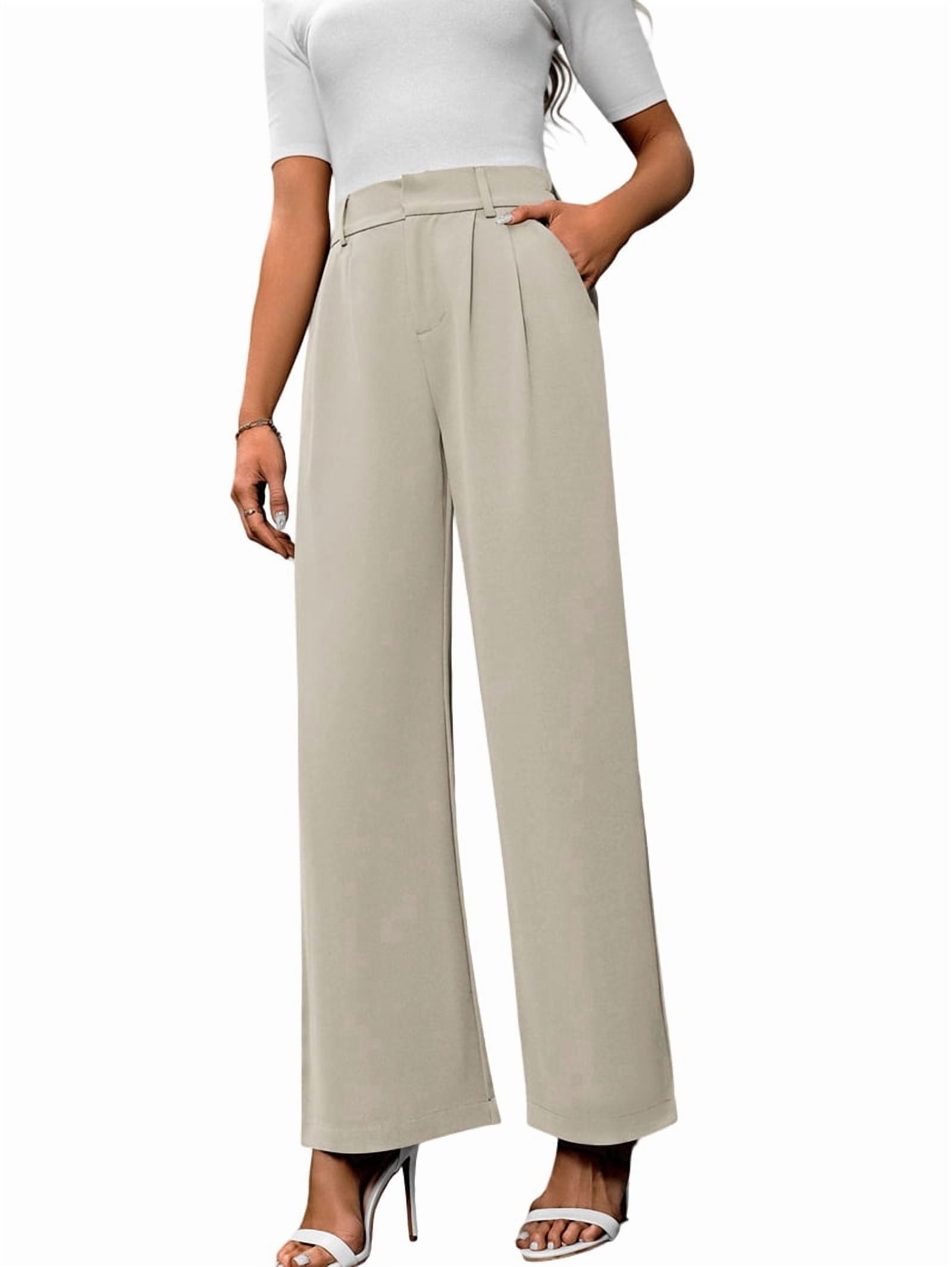 Wide Leg Stretchy Work Pants Women Pull on Dress Pants High