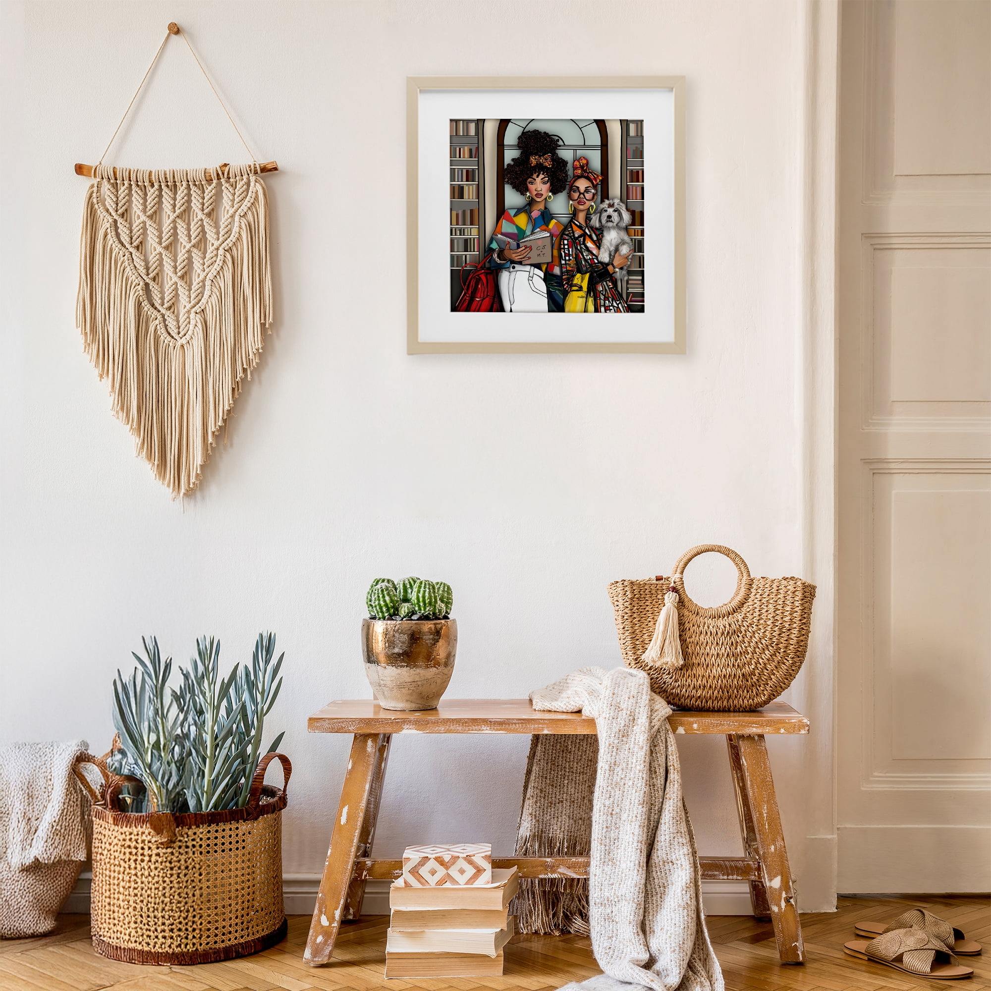 Stupell Industries Bookish Girls at Library Birch Framed Print Under Glass, design by Tara Boone