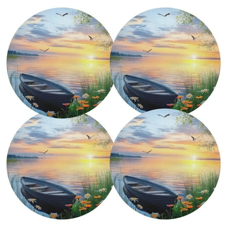 

joogoo Beautiful Lake Wildflowers Round Plate Mats for Dining Table Placemat Set of 4 Holiday Decoration