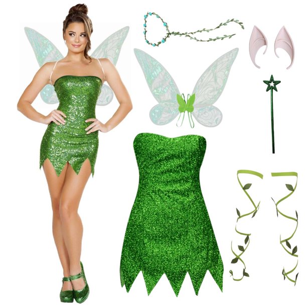 WILLBEST Vestidos Casuales para Mujer con Curvas Fairy For Women Enchanting Green Dress & 6 Piece Accessories Set Grande