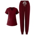 thumbnail image 2 of Minjewel Women's Short Sleeve Scrubs for Women Set with Pockets, Professional & Breathable Scrub Set for Nurses & Caregivers,Deep Red 2XL, 2 of 6