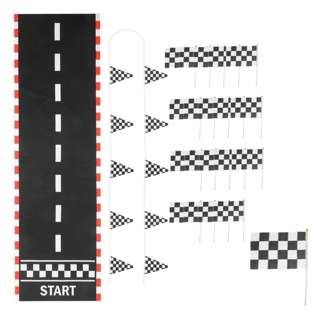 Siruishop Racetrack Floor Running Mat for Sport Event Gifts Checkered Hand Waving Flag