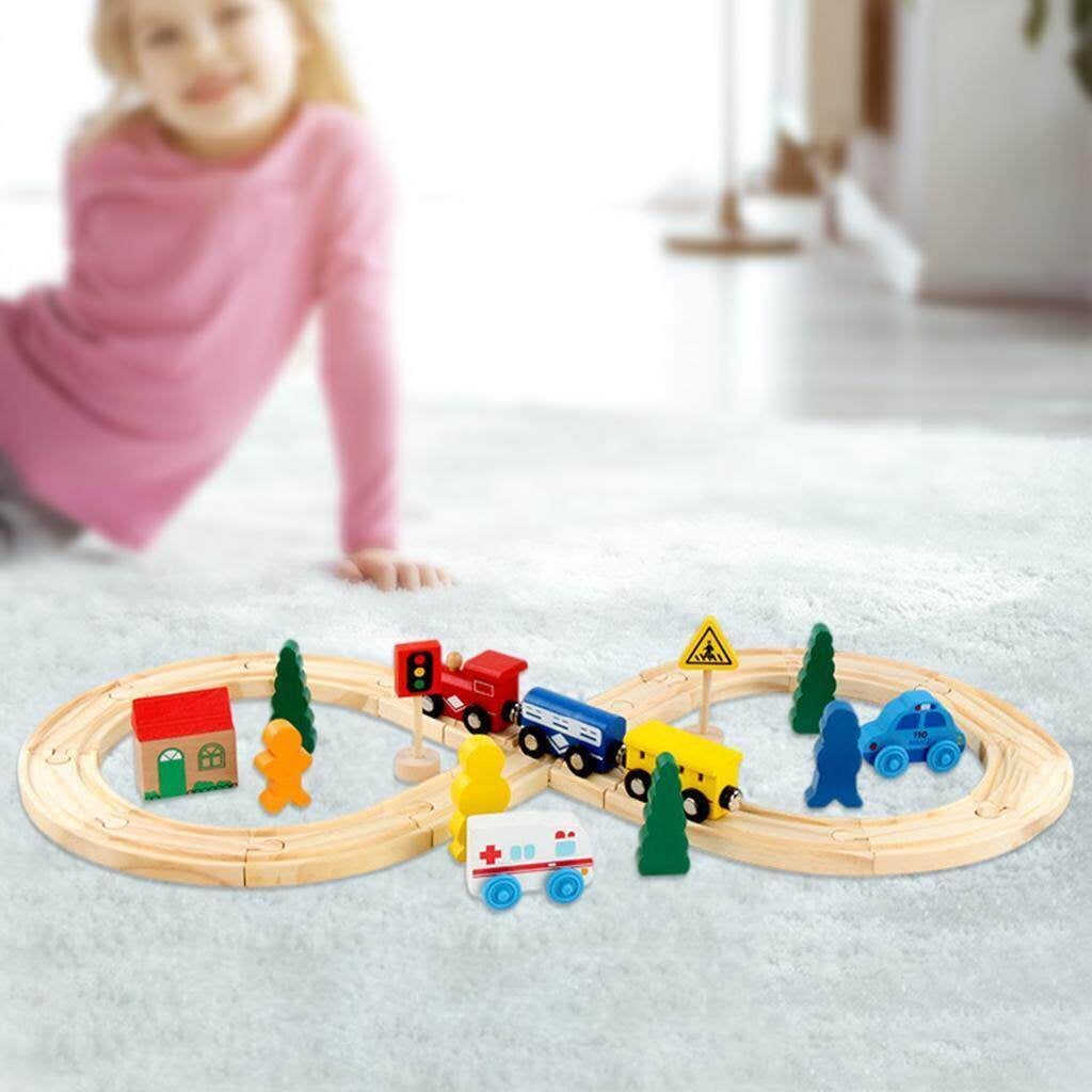 Ensemble de Voies Ferrées en Bois Jouets de Voies Miniatures en Bois Jouet de Train en Bois Cadeau Normal 33 Pcs