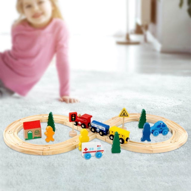ziyahi Ensemble de Rails en Bois Train Miniature Jouet Cadeau Normal 33 Pcs