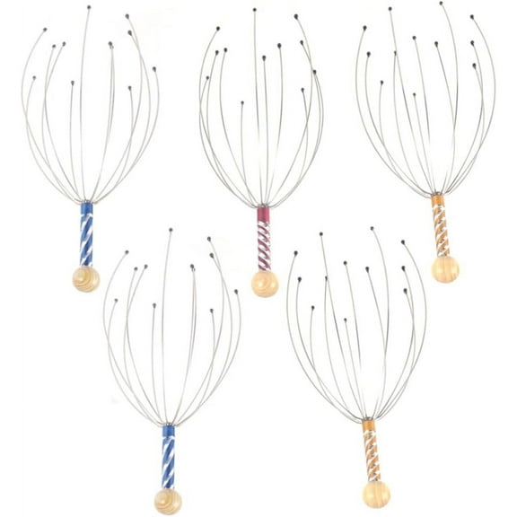5pcs Handheld Scalp Scratcher Therapeutic Claw Head Scratcher Rubber Beads Head Massager Hair Massager and Shampoo Brush Scalp Massagers Scalp Exfoliator Wooden Octopus Scrubber
