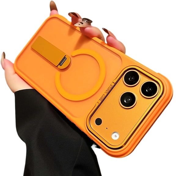 Dteck Magnetic for iPhone 17 Pro Max Case, MagSafe Compatible, Shockproof Matte Translucent Protective Phone Cover with Kickstand,Camera Guard,Orange