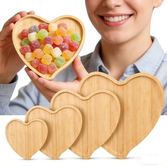 DAMAI Bamboo Heart Wood Tray - Heart Shaped Cheese Board & Serving Platter, Heart Cutting Board Serving Platter Valentines Cheese Tray for Valentine's Day Decor Kitchen Accessories