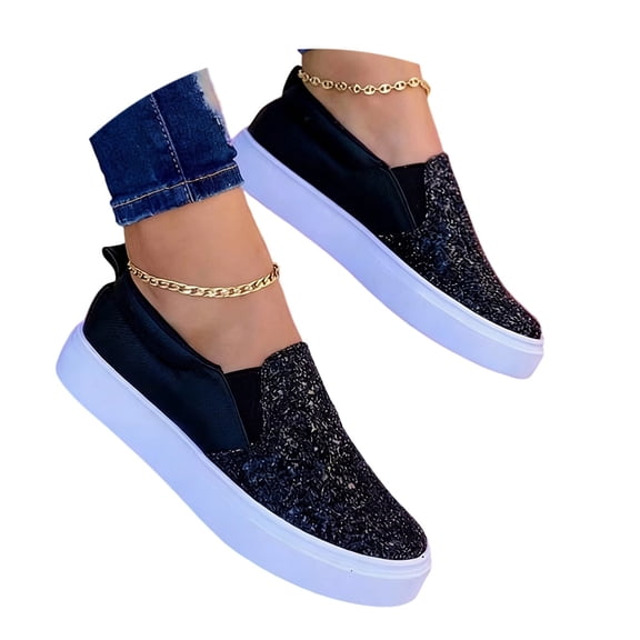 Women's Carnival Shoes Fashion Glitter Platform Slip On Casual Comfortable Flat Sneakers Shoes