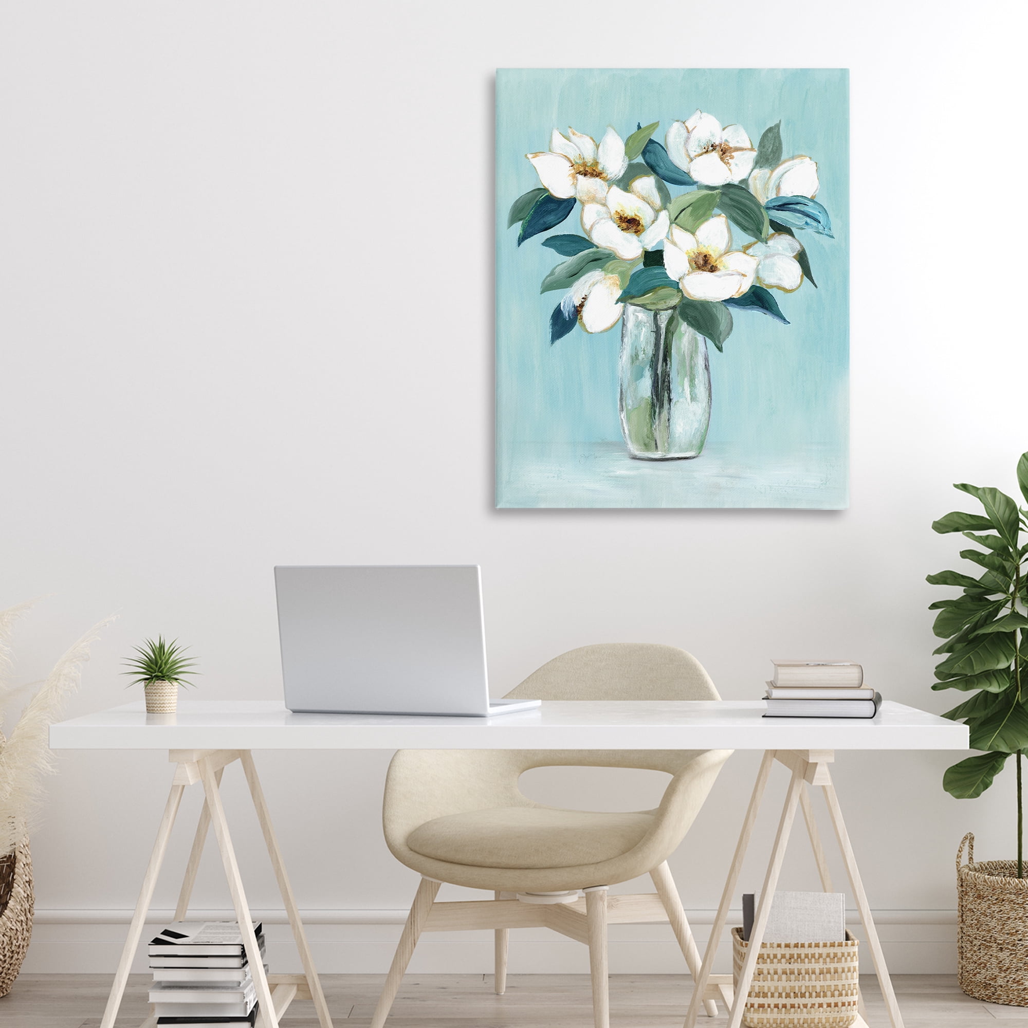 Stupell Industries Magnolia Blossoms on Blue Canvas Wall Art, design by Janet Tava