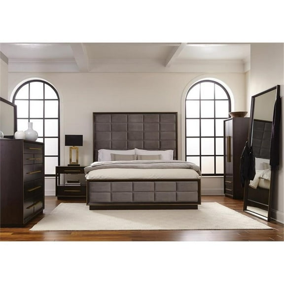 Maklaine 4-piece Wood Queen Panel Bedroom Set in Brown and Gray