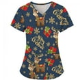 thumbnail image 4 of Wirziis Christmas Costumes for Women Nursing Scrub Tops Christmas Printed Working Uniform Short Sleeve V-Neck Workwear Blouse T-shirt with Pockets, 4 of 5