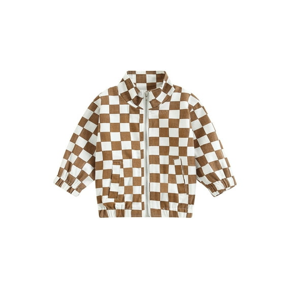 Franhais Toddler Boys Spring Autumn Casual Coat Long Sleeve Checkerboard Print Zipper Outerwear
