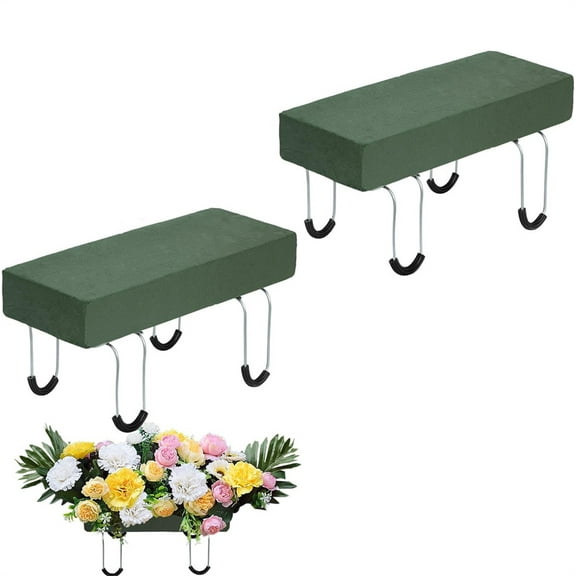 Triani 2Pcs Headstone Flower Saddle 11.81" Grave Saddles for Cemetery Headstones with Floral Foam for Grave Headstone Cemetery Floral Decorations Tombstone Decoration(Green)