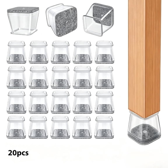 20 Pcs Chair Leg Floor Protectors Square, Silicone Felt Furniture Leg Pads Caps Covers for Hardwood Floors (Fit:1-1/16" to 1-5/8")