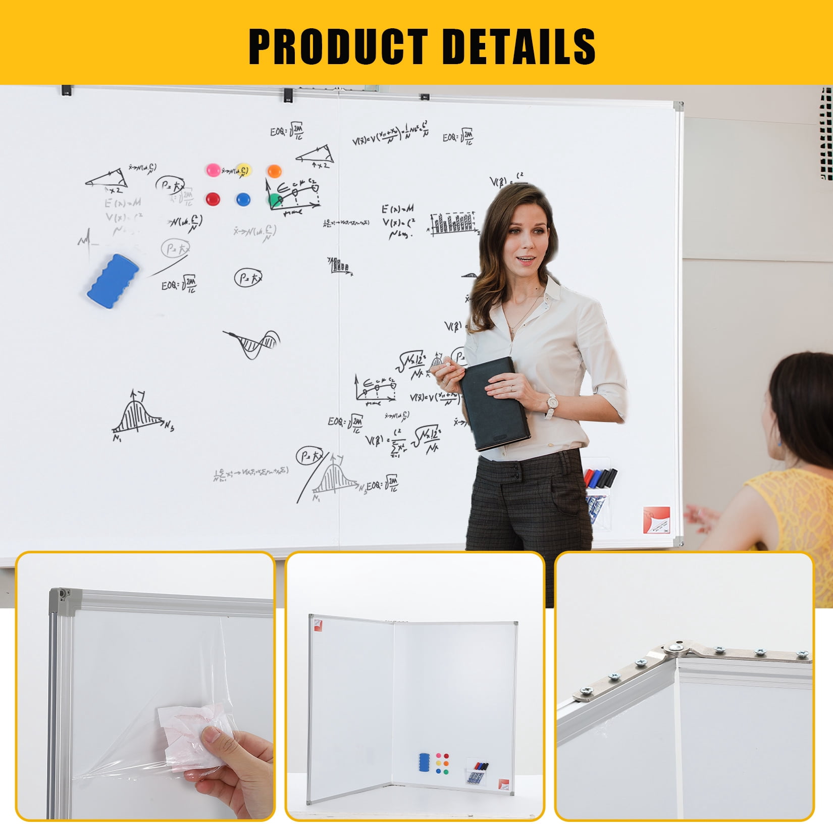 Ataujin Magnetic Whiteboard 60x40 Inch, Large Dry Erase Board with Aluminum Frame & Deep Pen Tray, Hanging Mounted Whiteboard, Smooth Writing Surface for Office, Classroom, Home