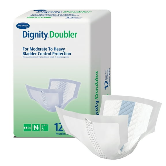 Hartman Dignity Doubler XL Unisex Incontinence Bladder Control Pads with Super-Absorbent Core, 24" x 13", 12 Count, 1 Pack