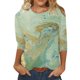 thumbnail image 1 of Gibobby Blusas Manga Larga Para Mujer Camisas de manga 3 de 4 para mujer, cuello redondo, estampado de pétalos florales, camisas casuales sueltas y cómodas, blusa（Caqui， M), 1 of 4