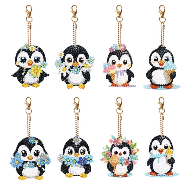 (LY265) (Diamante Doble Cara 8 Piezas) Llavero Con DIY Animal Pequeño Pingüino