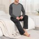 thumbnail image 4 of Conjunto de pijama informal de estilo masculino, camisa de manga larga con cuello redondo y cordón en la cintura, pantalones largos holgados, conjuntos para el hogar, pantalones cortos de manga corta, 4 of 7