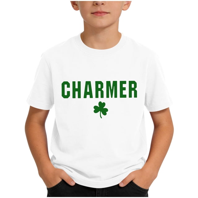 Camisetas de Manga Corta de los Hombres Casual St Patricks Día de la Carta Imprimir Camiseta para los Niños, Verano Cuello Redondo Tee para Niños de 3-14 Años
