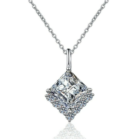 2 Carat D Color Moissanite Square Pendant Necklace for Women 925 Sterling Silver