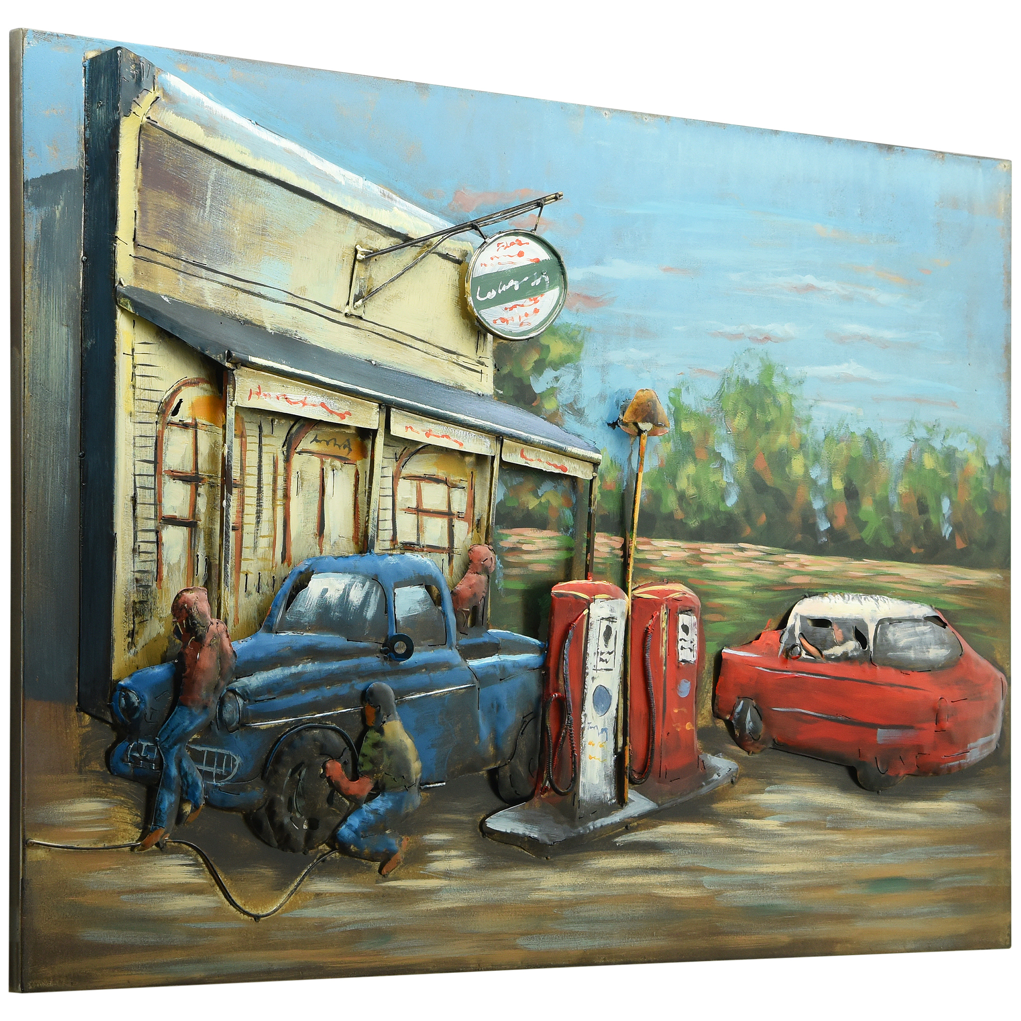 Empire Art Direct Gas Station Hand Painted 3D Metal Wall Art, 32" x 48" x 2.4", Ready to Hang