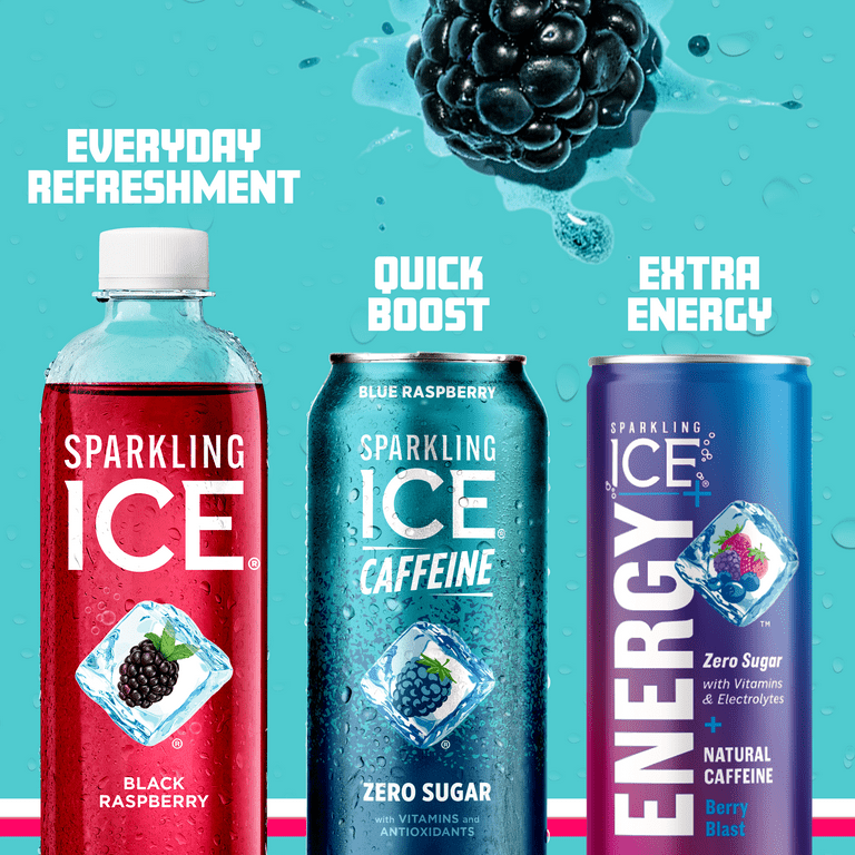 Sparkling Ice +Caffeine Blue Raspberry Flavored Sparkling Water 16